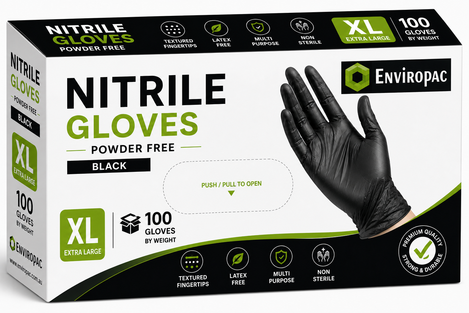 Gloves Nitrile Powder Free/ Black Extra Large(10 x 100)