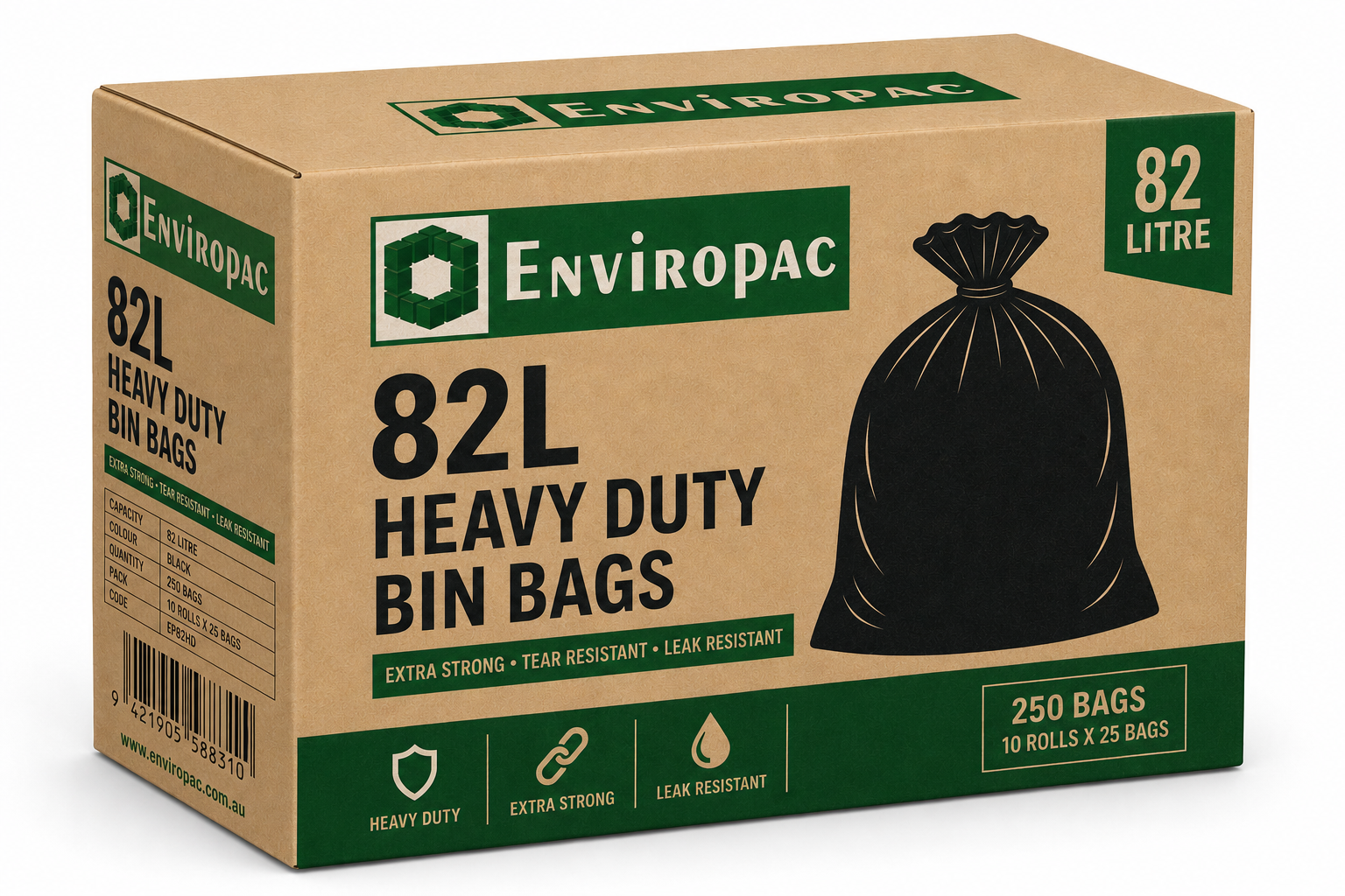82L LDPE Heavy Duty Bin bags (250)