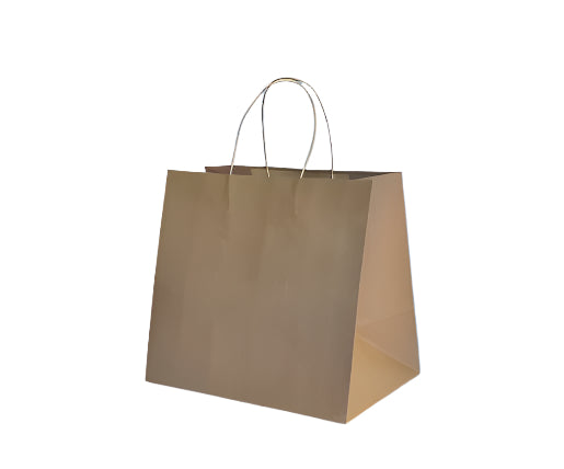 A large brown paper meal delivery bag with a twisted handle, suitable for food containers, against a blue background.