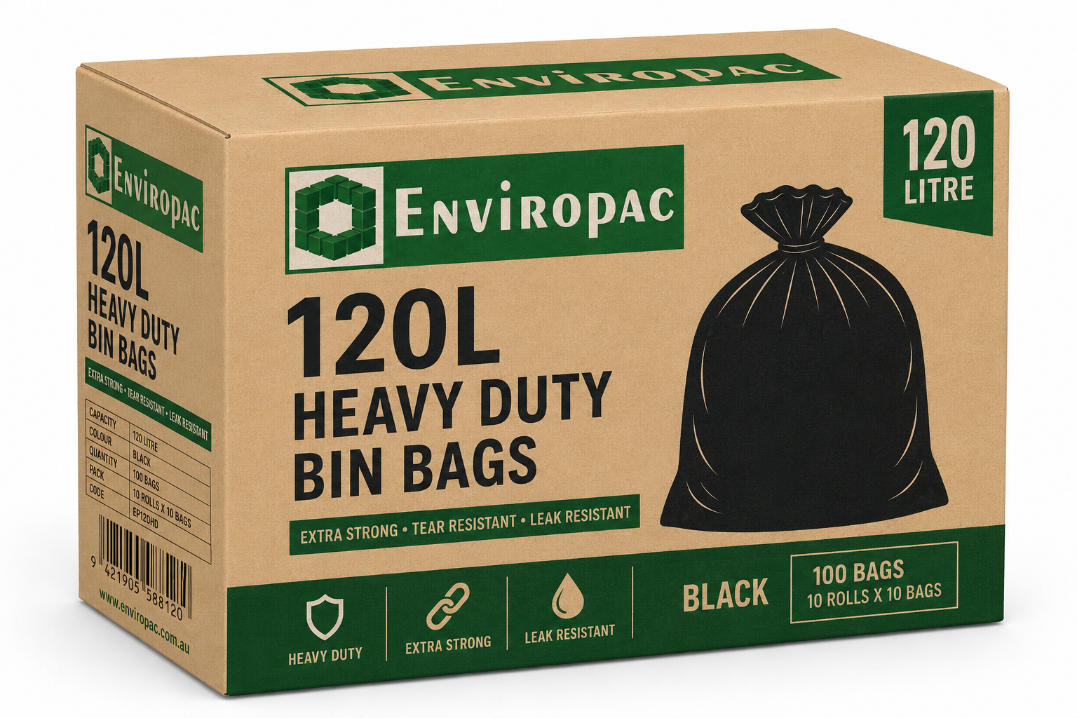 120L LDPE Heavy Duty Bin Bag (100)