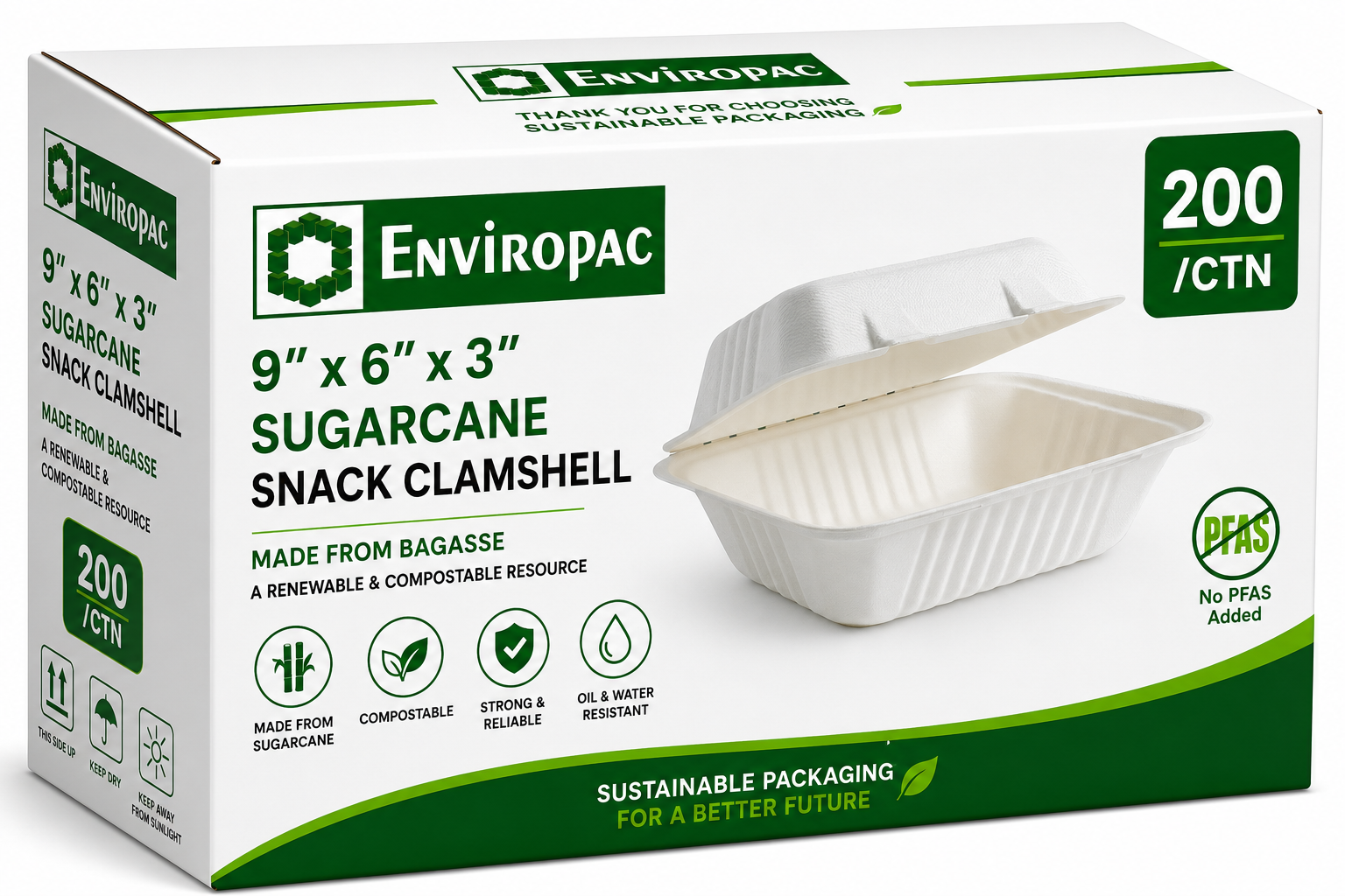 9X6X3" Sugarcane snack Clamshell (200pcs/carton)