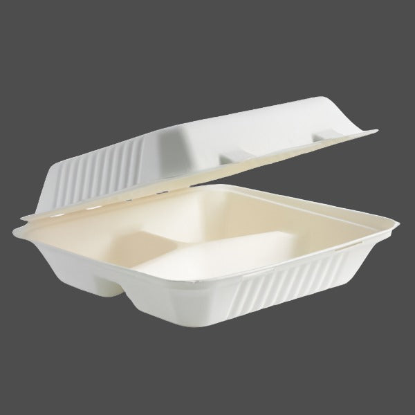 9 3 part Sugarcane Dinner Clamshell (200pcs/carton) -