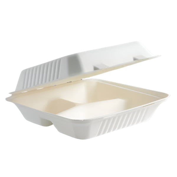 9 3 part Sugarcane Dinner Clamshell (200pcs/carton) -