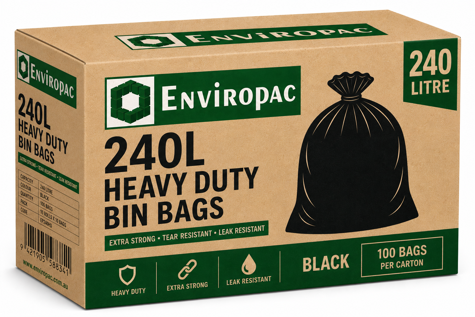 240L Heavy Duty Bin Bags (100)