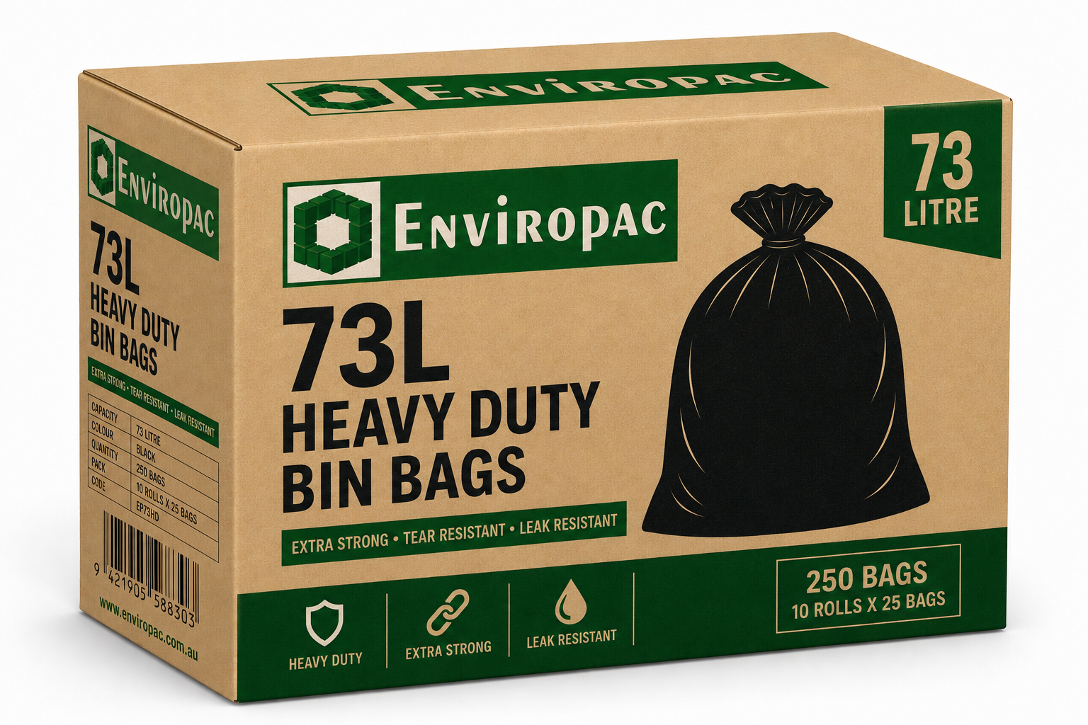73L LDPE Heavy Duty Bin Bags (250)