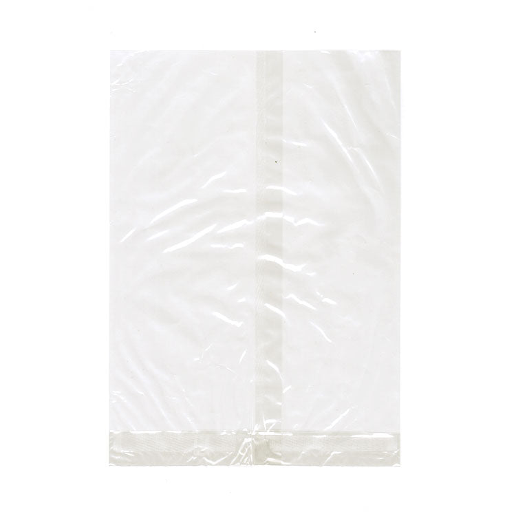 NatureFlex flat bags by Enviropac, 23um size 245x345mm, shown in a stack, eco-friendly transparent packaging for food storage.