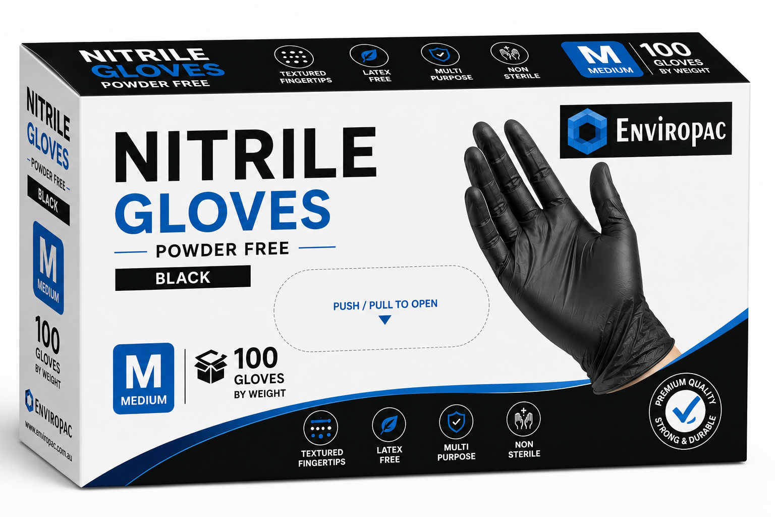 Gloves Nitrile Powder Free/ Black Medium(10 x 100)