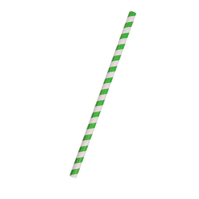 Paper Straws Jumbo Green stripe 10mm x 210mm （2500pcs/carton）